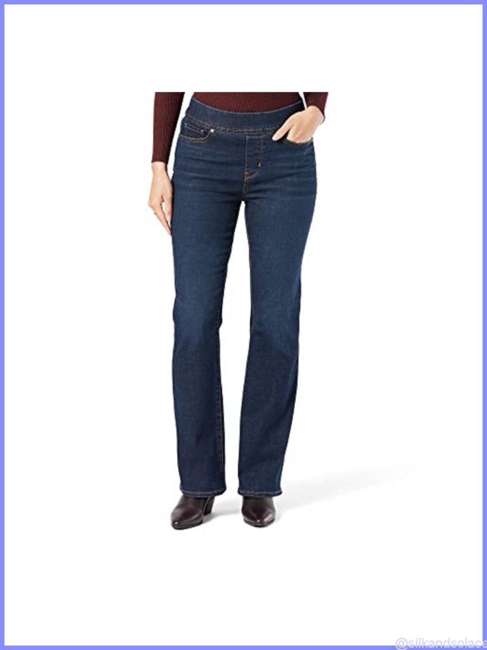 Bootcut Jeans Mid Rise Tummy Control Pull On Stretch Denim